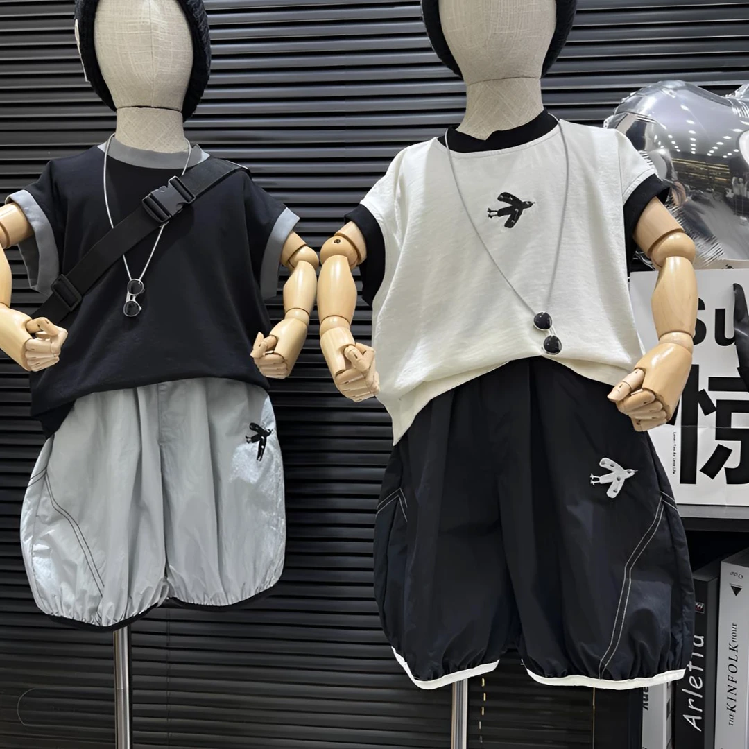 儿童套装夏季2025年新款潮酷欧若风短袖穿搭男女宝两件套洋气网红