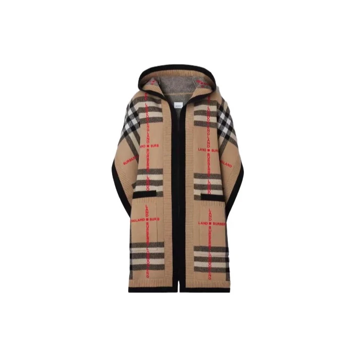 全新未使用 BURBERRY/博柏利 汤/TP026945/格纹字母连帽斗篷披风