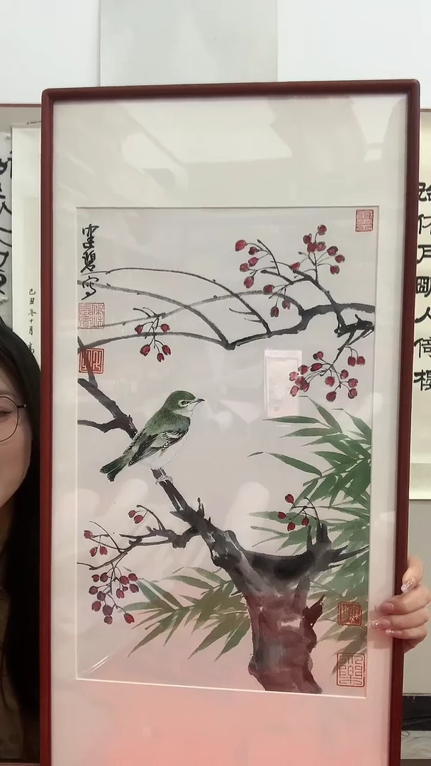 【闪购商品】国画j陈老师国画（小鸟）镜框一件