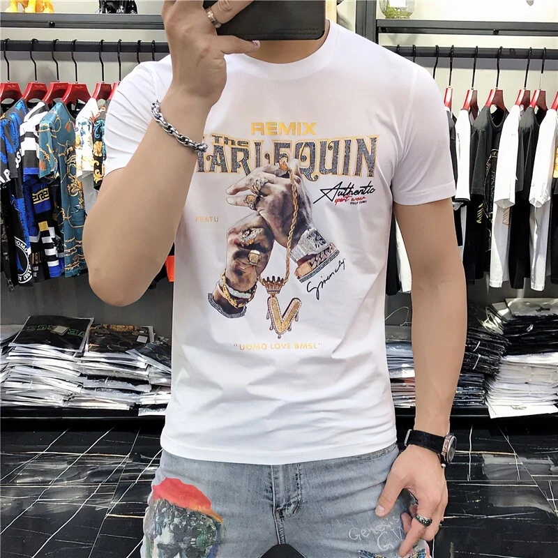 新款t恤男潮牌2025新款夏季休闲韩版体恤潮流修身圆领男士短袖