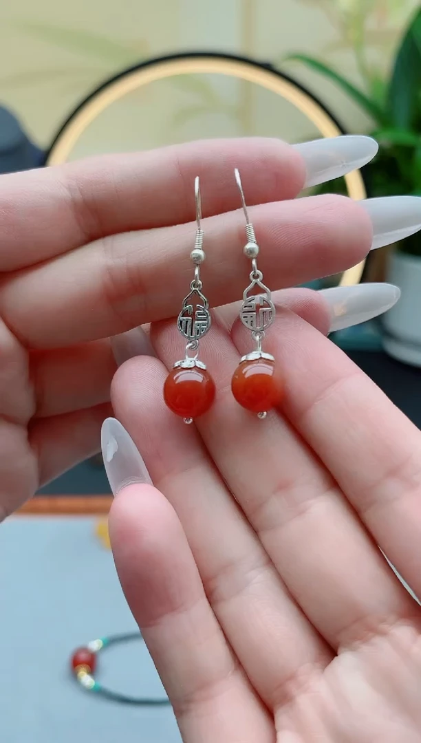 玛瑙/玉髓耳饰银S925镶嵌350