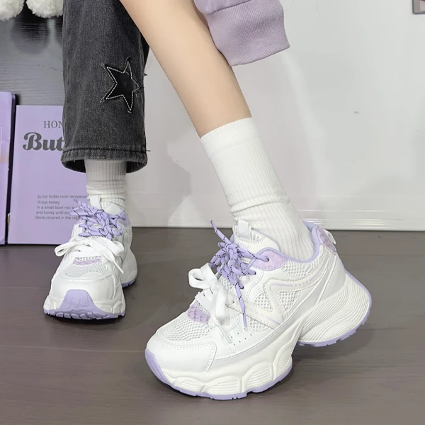 【秋上新】人本休闲运动鞋女爆款新款原创设计元气多巴胺紫色老爹鞋