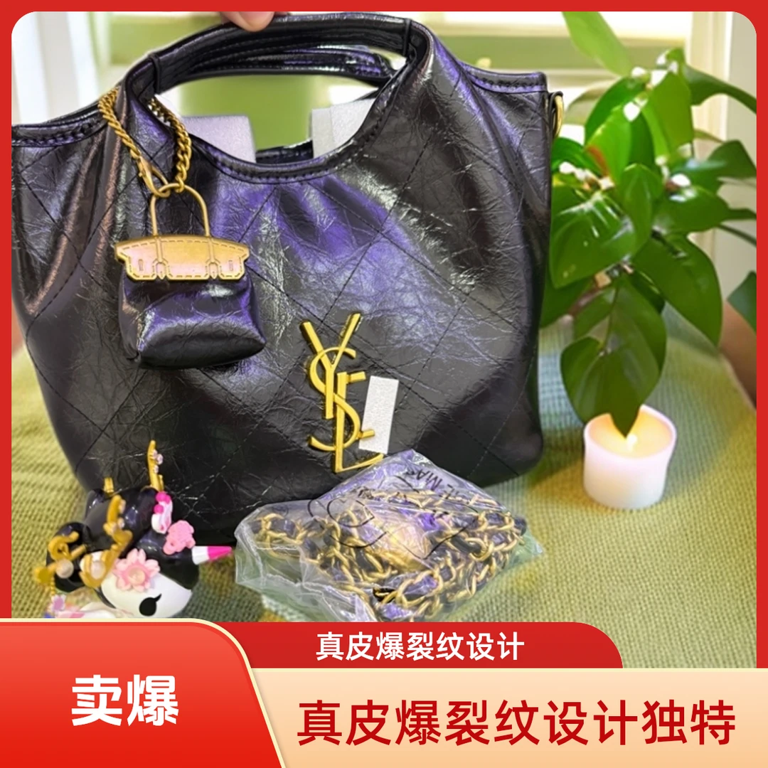 (F002)真皮小众爆裂纹手提包轻奢手拎包（带副包）DiY