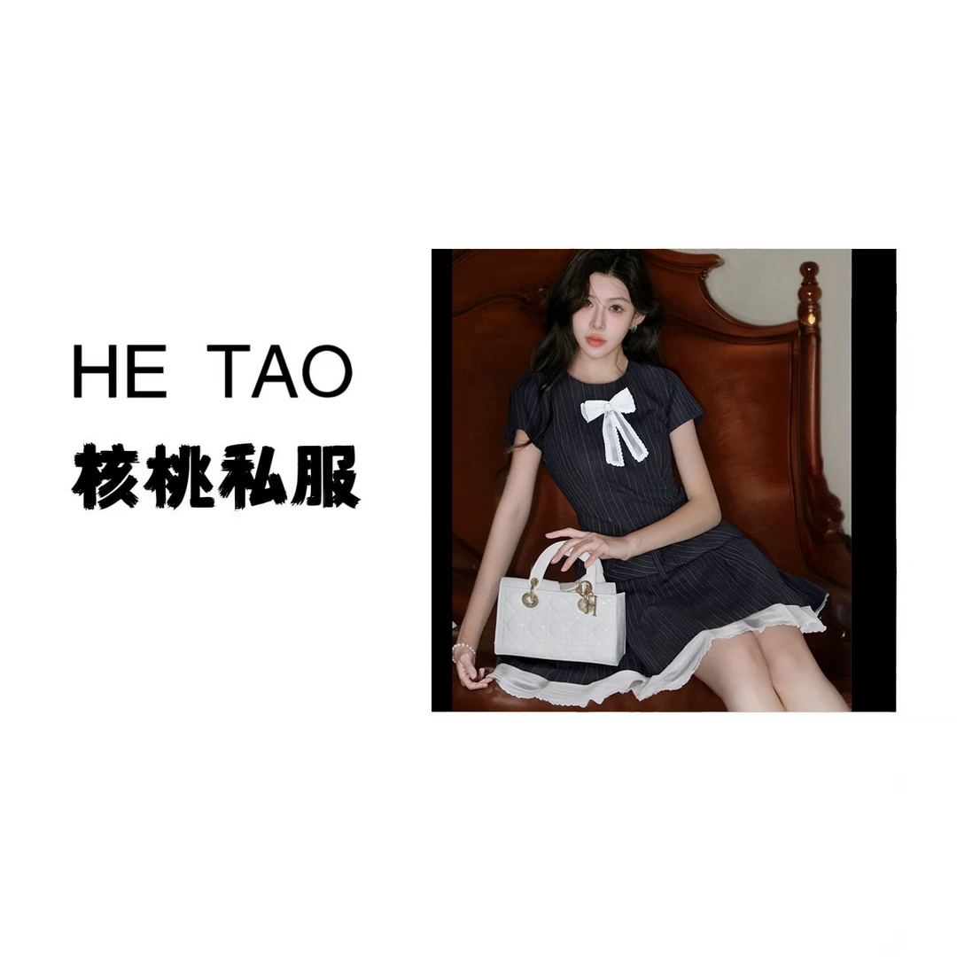 【送腰带】【有里布】千金风气质绝美蝴蝶结设计短款连衣裙D2257