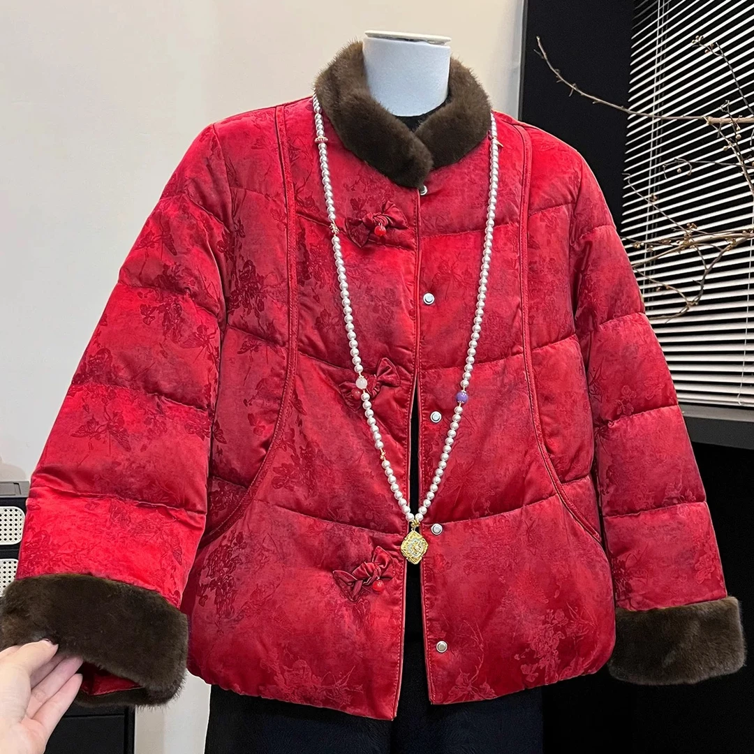 【姹紫嫣红】新中式国风羊绒服冬装洋气复古高贵毛领专柜棉袄XZY