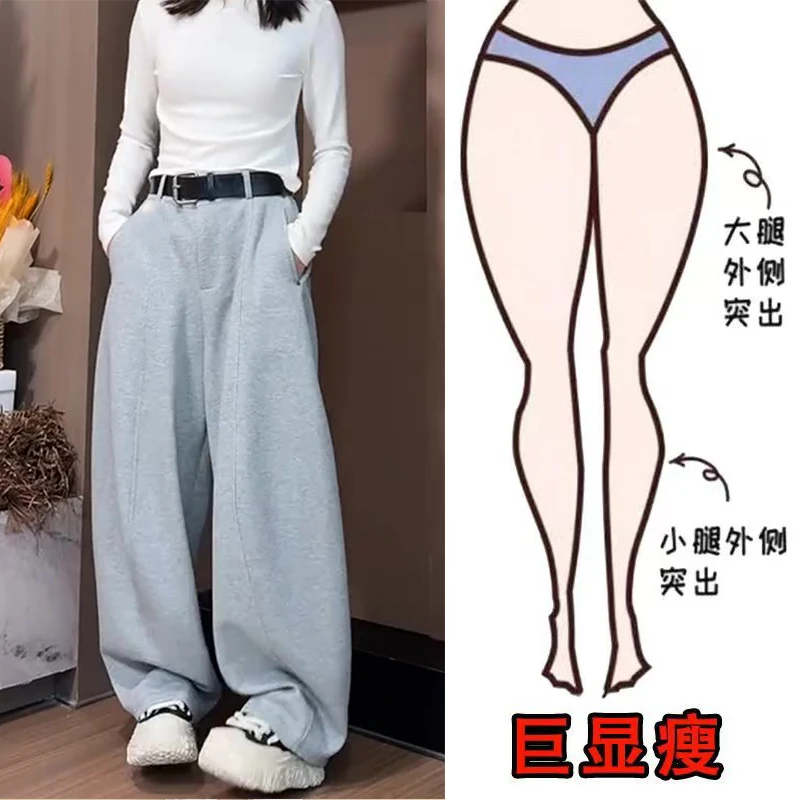 秋冬季新款韩系时尚休闲百搭简约设计运动风显瘦高腰宽松阔腿卫裤