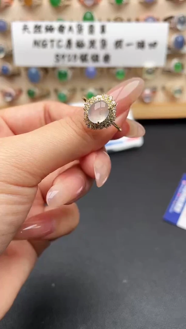 银S925镶嵌戒指翡翠一物一证一礼盒