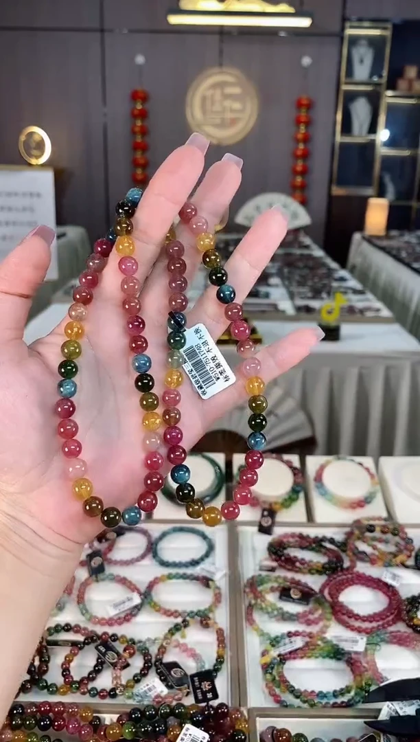 未镶嵌冰透体老矿碧玺彩虹三圈手串7mm+碧玺hon多样性发一条