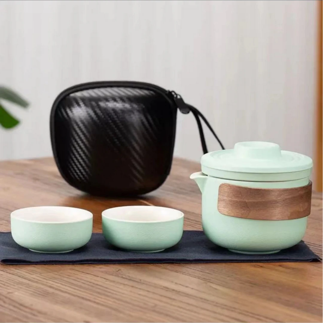 便携旅行茶具户外陶瓷快客杯一壶两杯绿豆