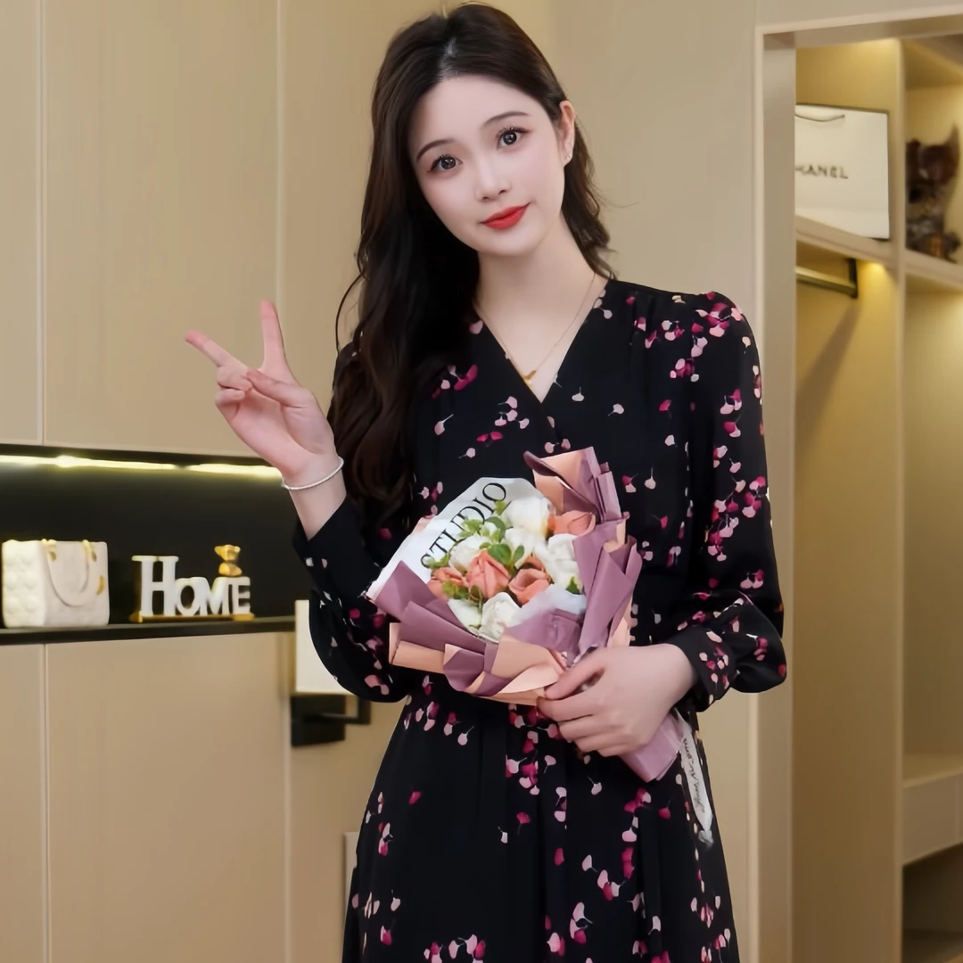 【枫叶玫瑰】LANLINXUAN｜时尚a字碎花高腰显瘦裙子｜连衣裙