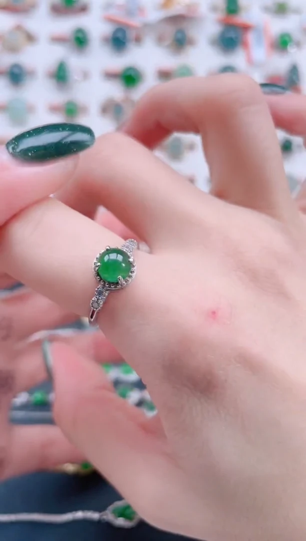 银S925镶嵌戒指翡翠天然翡翠