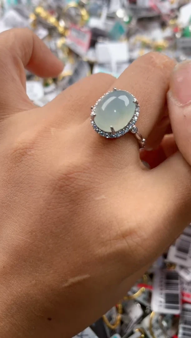 银S925镶嵌戒指翡翠999---1