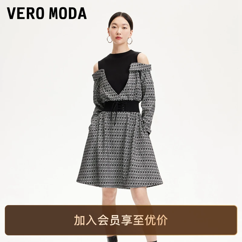 Vero Moda连衣裙女装2025新款设计感假两件复古连衣裙老钱风洋气