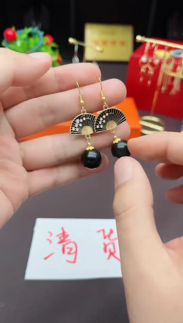 【闪购商品】黑曜岩耳饰银S925镶嵌433000