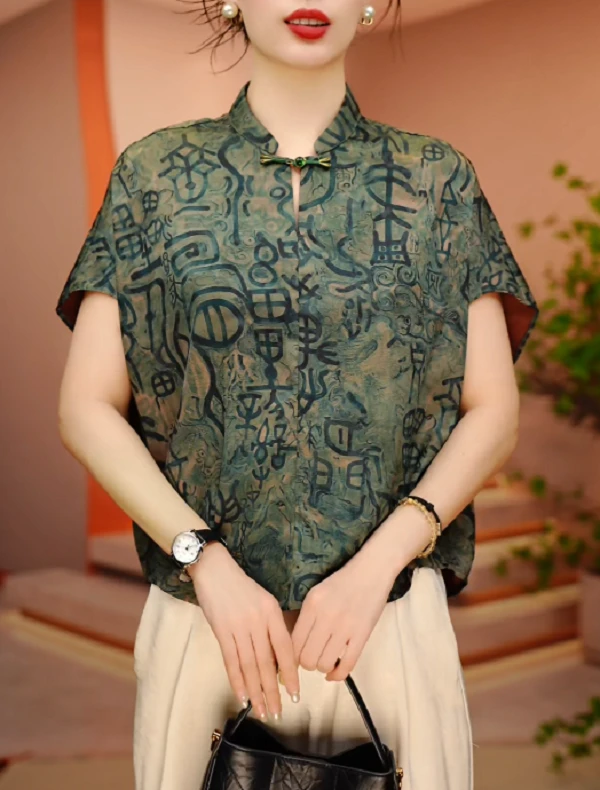 古韵古香-夏季极简风减龄优雅轻奢时尚百搭气质圆领上衣
