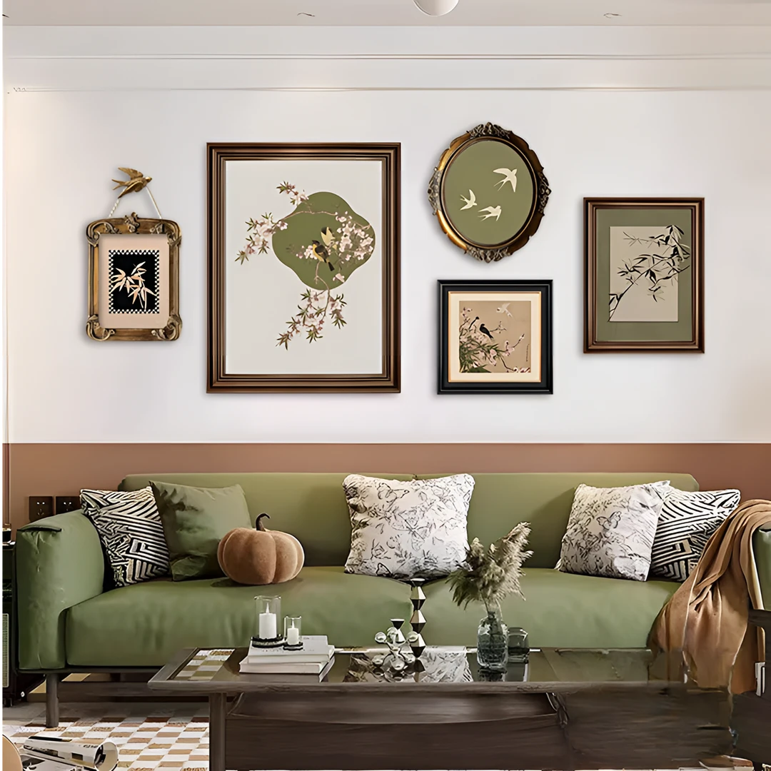中古风客厅装饰画沙发背景墙挂画复古玄关画餐厅挂画组合画壁画