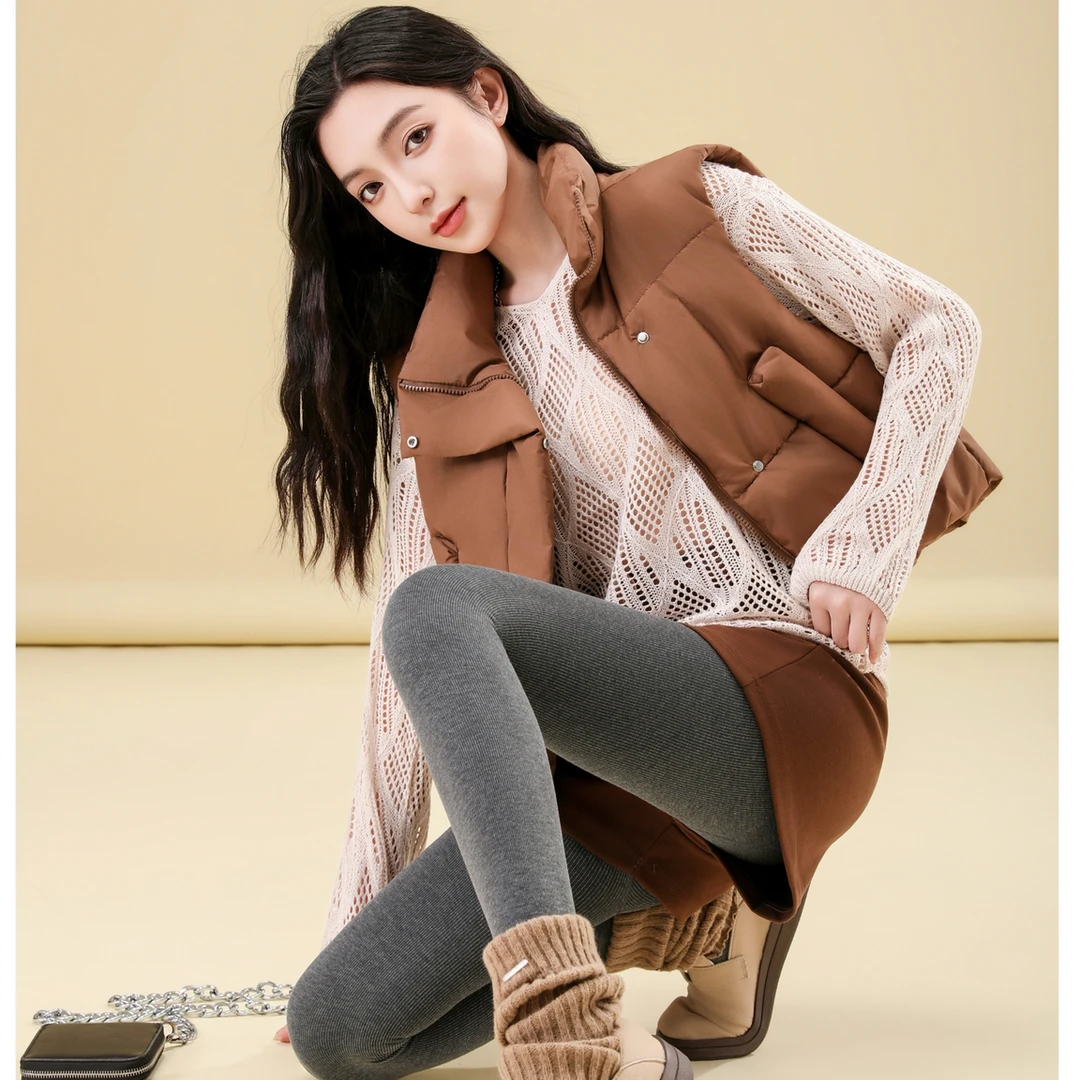 春秋冬款极简婴儿绒棉竖条提臀塑形微压连裤袜打底袜加绒弹力条纹