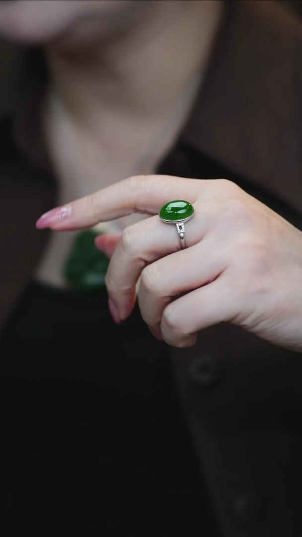 银S925镶嵌戒指和田玉（碧玉）C46-95 戒指