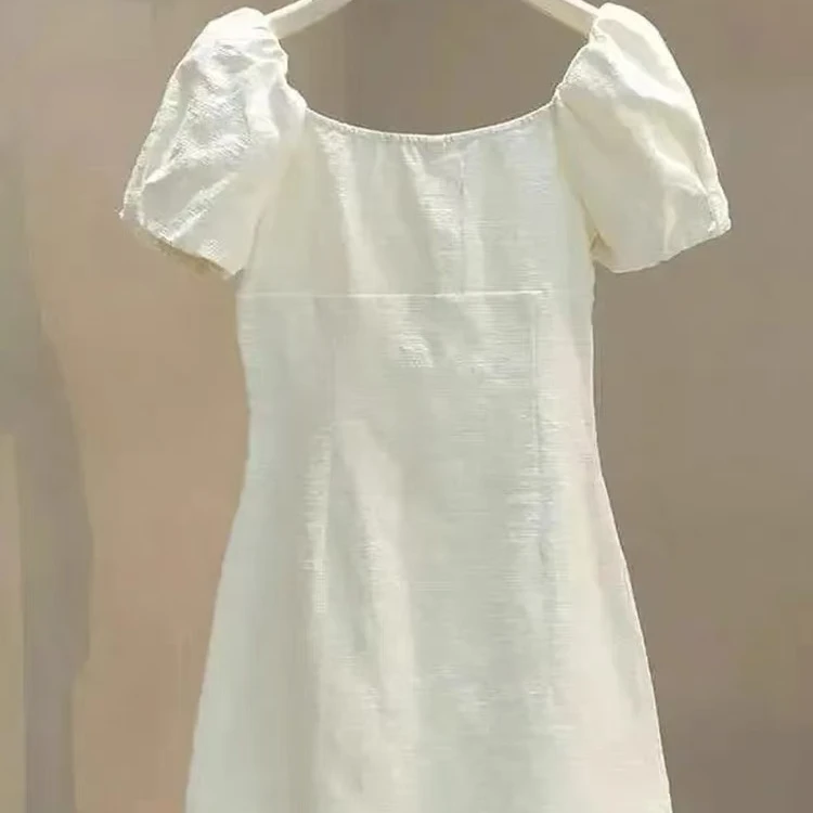 女装外套-显瘦气质公主白色夏季法式泡泡袖方领