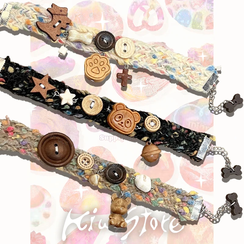 非金属手链 毛绒编织宠物纽扣手链Y2K美拉德色甜酷小众原宿亚文化