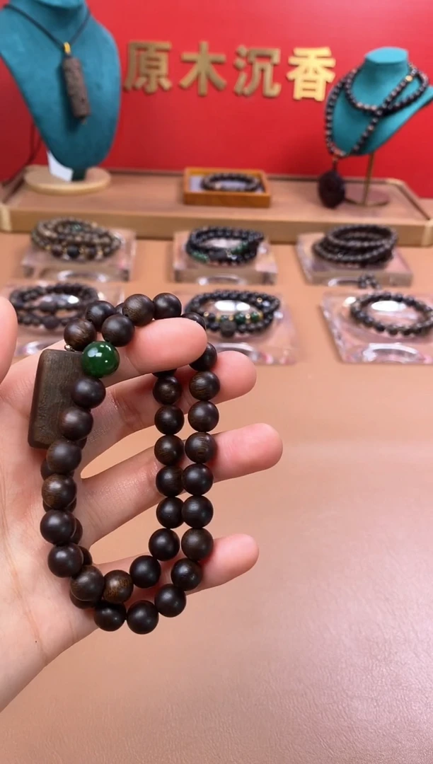 【闪购商品】沉香手串沉水芽庄白棋08两圈+雷击顶珠沉香木雕