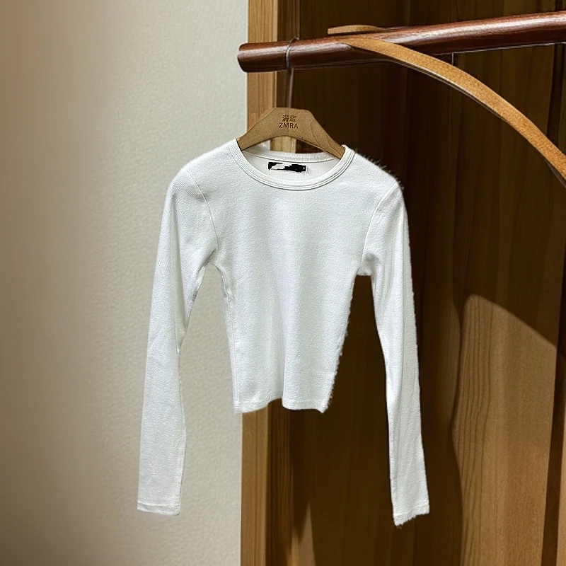 ZM501瑕疵 春季新款纯色女士修身圆领长袖T恤女士打底衫