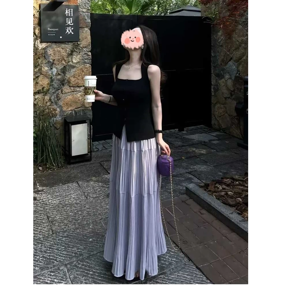 轻奢气质减龄休闲套装女夏季纯欲风显瘦吊带无袖背心半身裙两件套