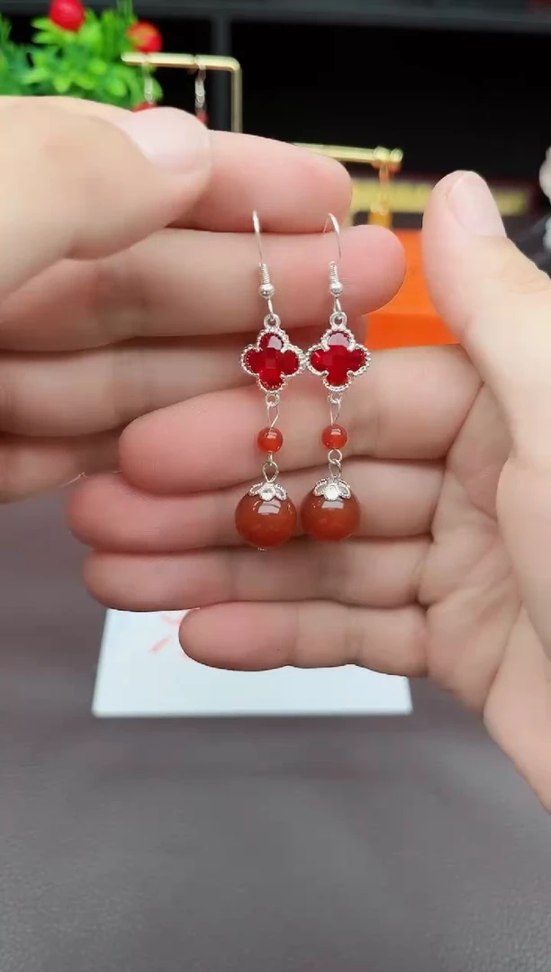 玛瑙/玉髓耳饰银S925镶嵌233000