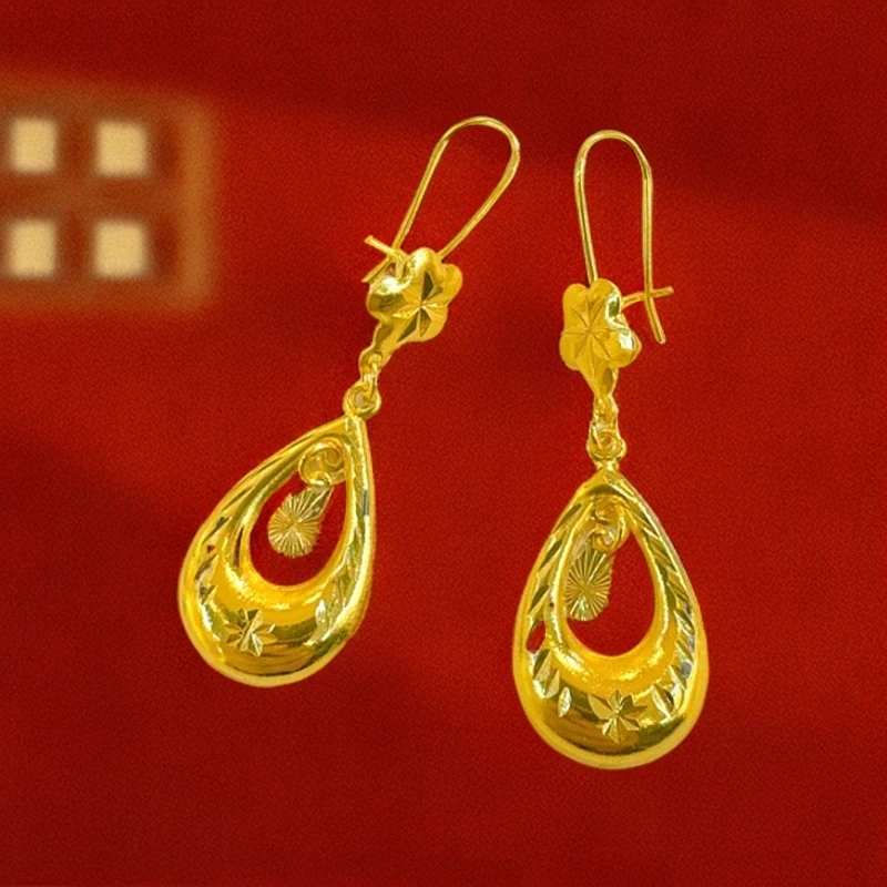 铜合金耳饰 铜合金耳环女款气质时尚百搭复古精美耳勾金色精致