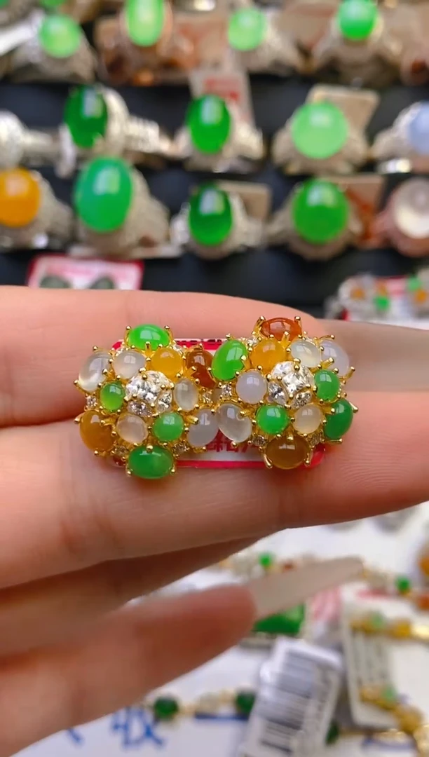翡翠银S925镶嵌耳饰天然