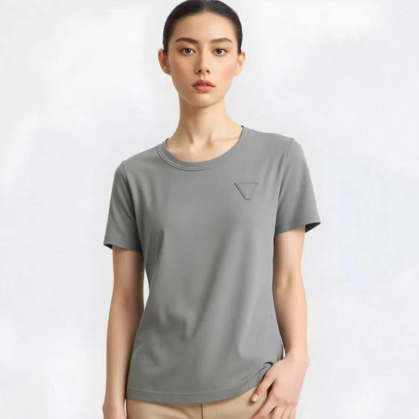 燕苹夏季新款圆领透气高色牢度女款吸湿雨露麻T恤短袖FS5158纯色