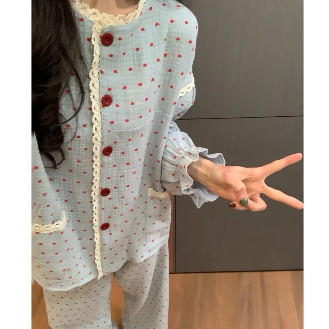 【DSYJ大睡衣家】韩系甜美少女睡衣女春夏季可爱长袖长裤家居服套装