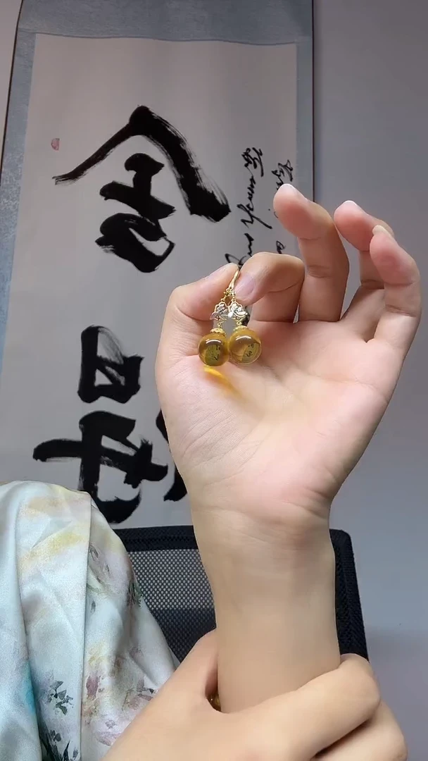银S925镶嵌琥珀耳饰约卡13
