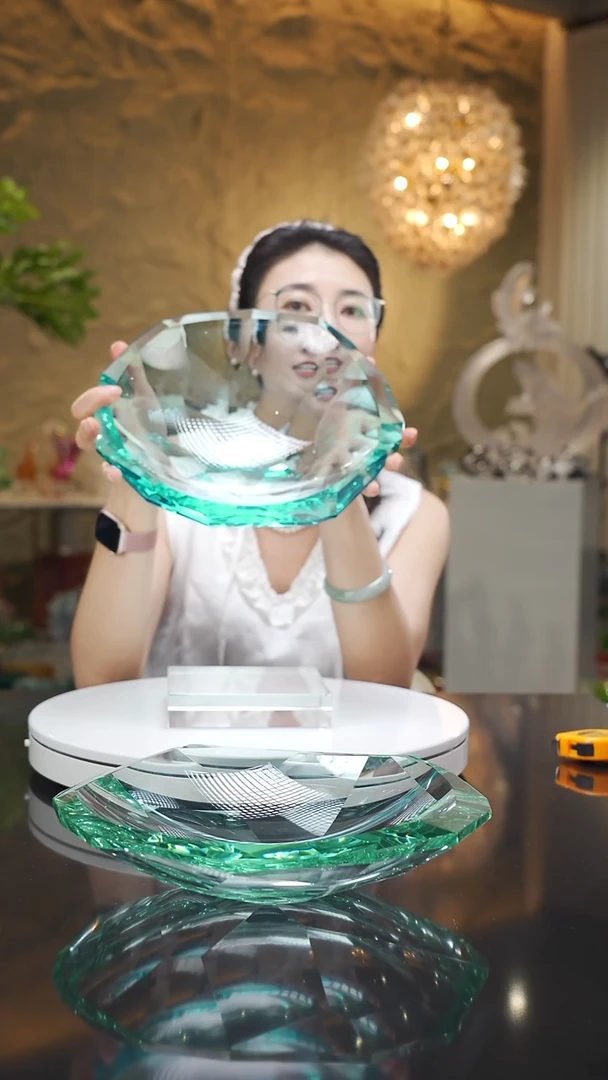 琉璃手工艺品福利湖水蓝切面果盘