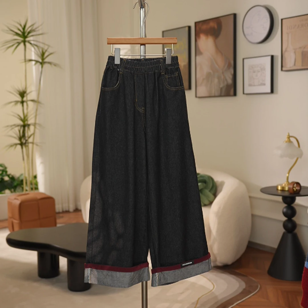 流浪丹宁风春秋季女大童牛仔直筒裤宽松百搭时尚休闲长裤-YHA345