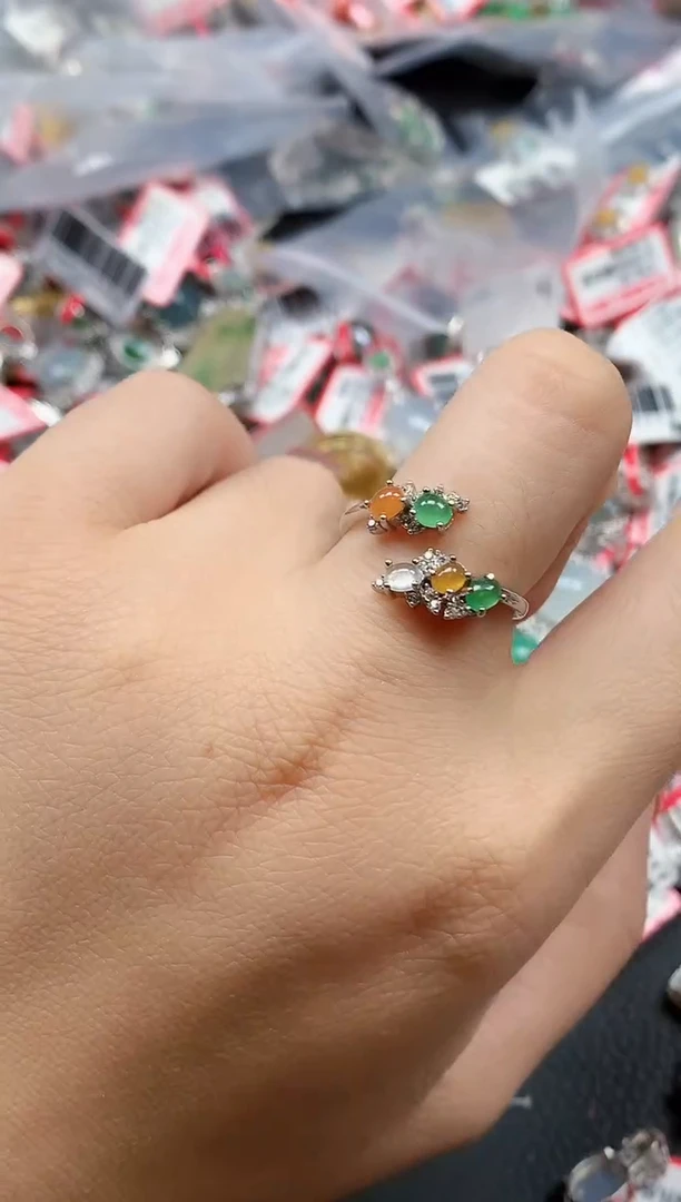 银S925镶嵌戒指翡翠天然A货缅甸翡翠