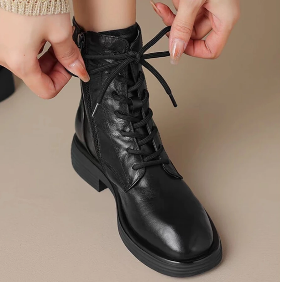 真皮断码清仓马丁靴女平底2025秋冬季新款英伦风冬季加绒加厚皮靴