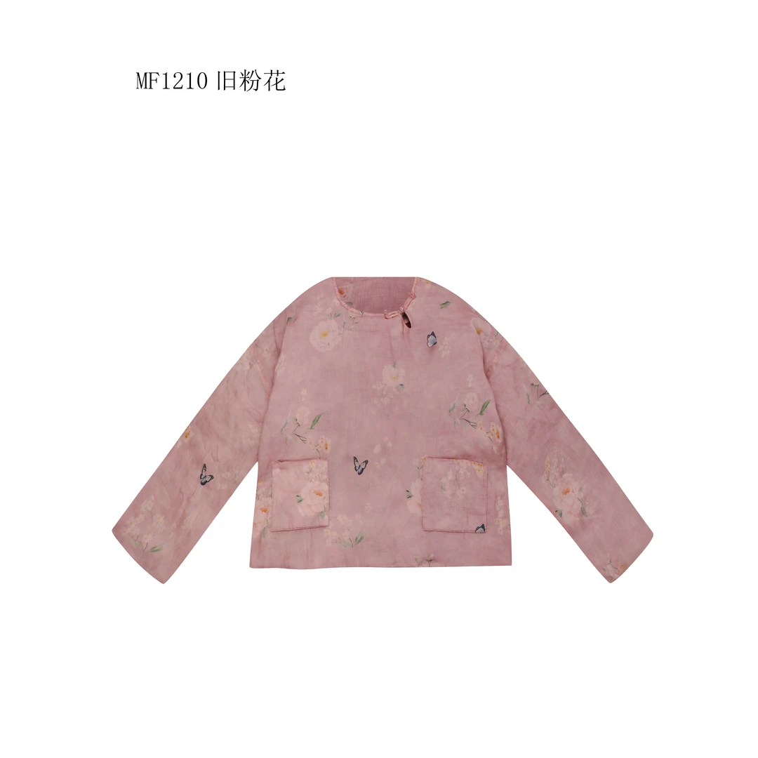 【麻訪家】MF1210旧粉花文艺盘扣宽松百搭保暖棉服上衣