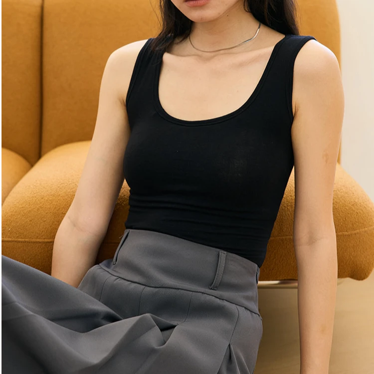 【四季可穿】天丝羊毛肌底背心带胸垫带背心