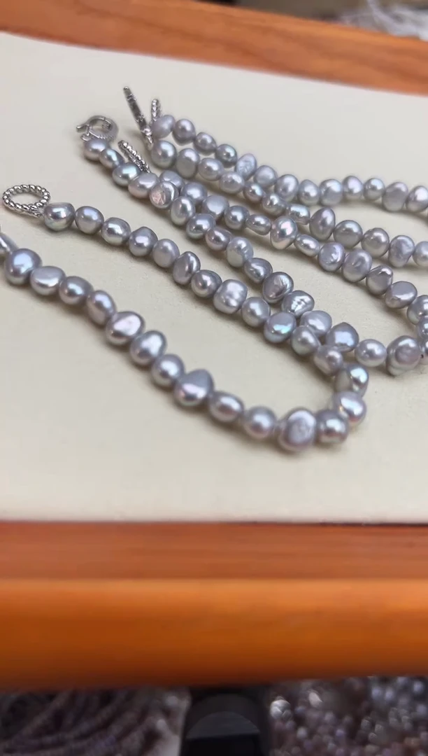 未镶嵌17淡水珍珠无核*强光珍珠手链（多样性发一）灰色6mm左右