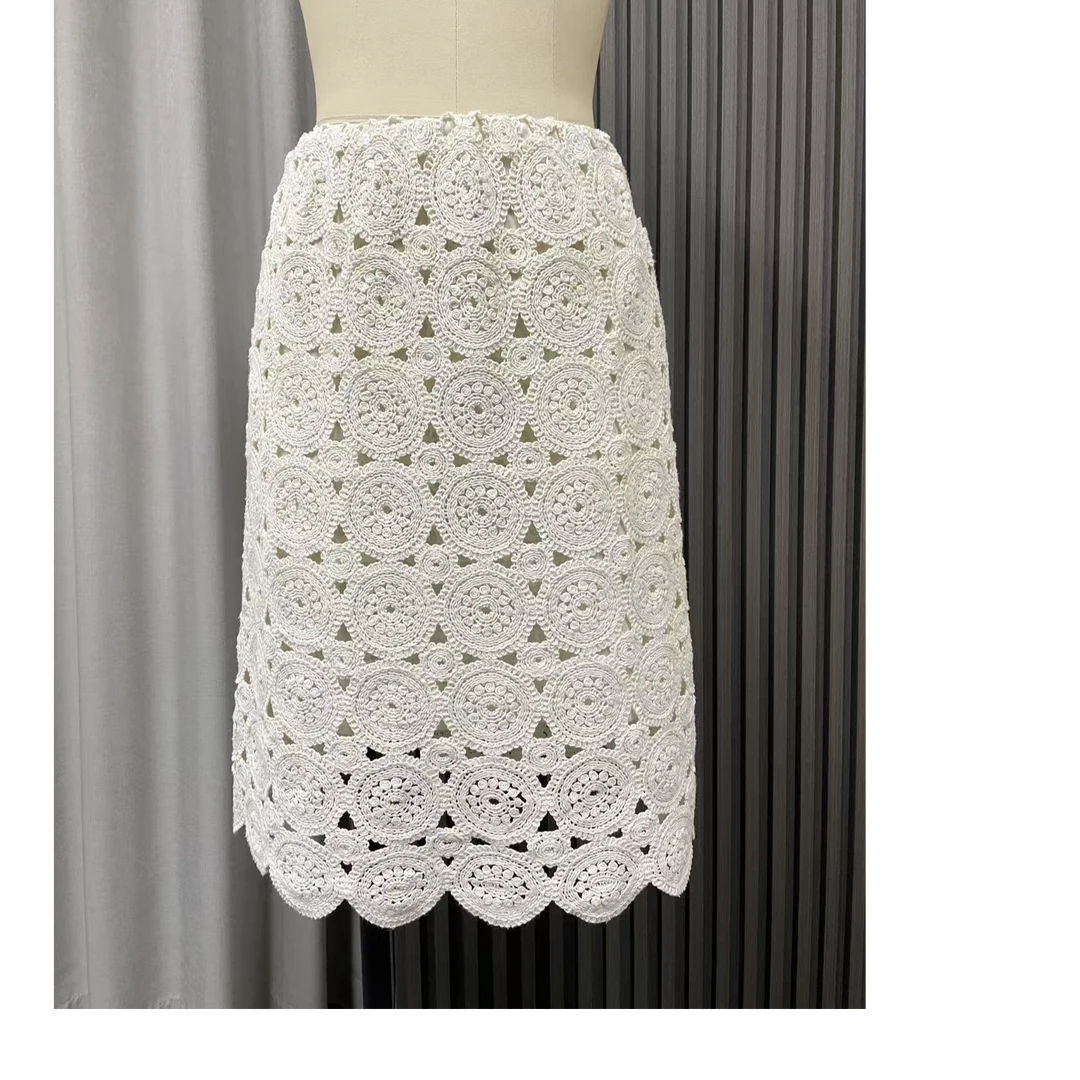 2025春新款时尚减龄名媛气质法式棉蕾丝半裙A版优雅显瘦镂空重工