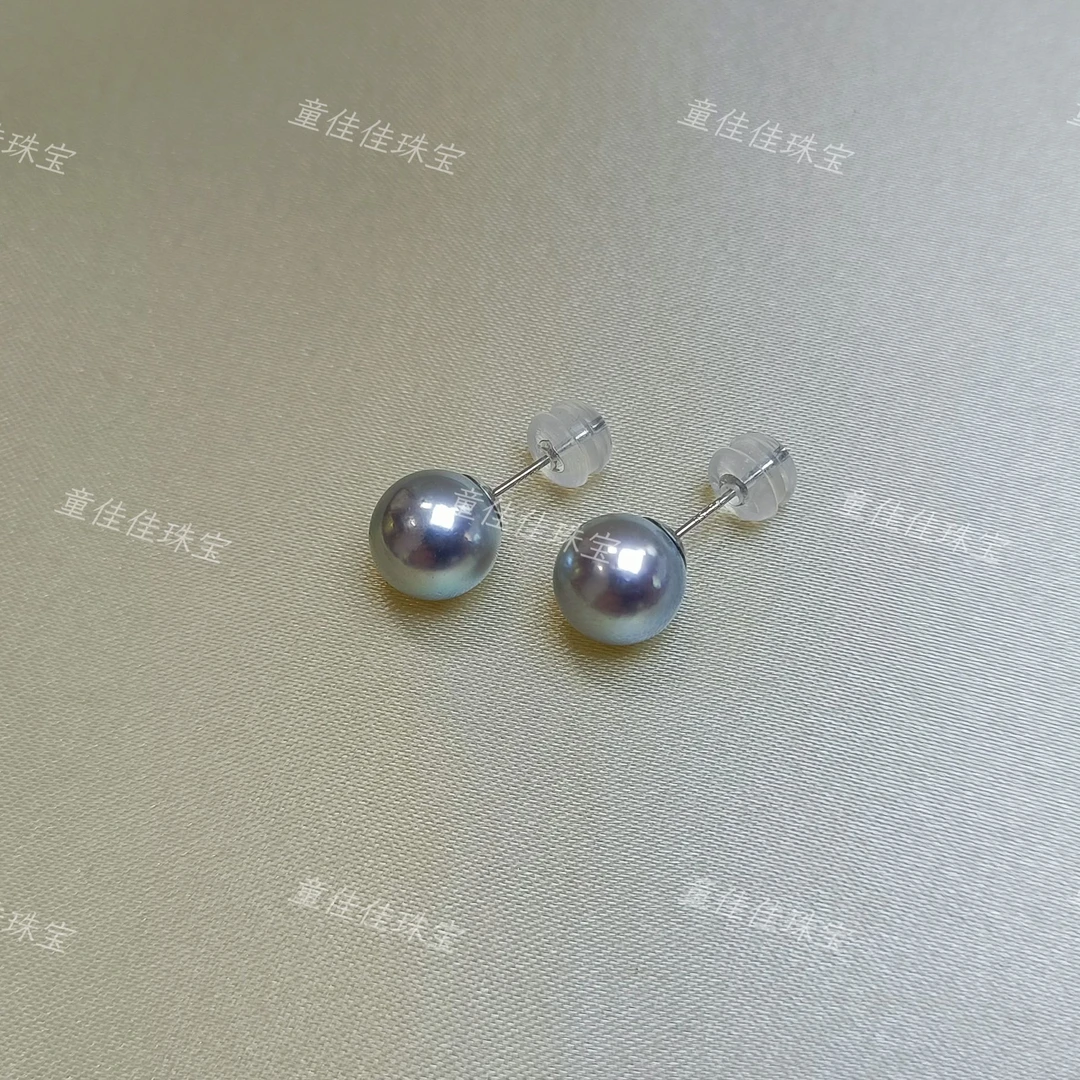 【新款真多麻耳钉】加粗18k金 正圆强光 8-9mm 海水akoya珍珠