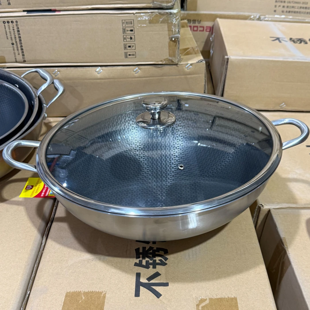 304圆底大号不锈钢不粘炒锅  40cm