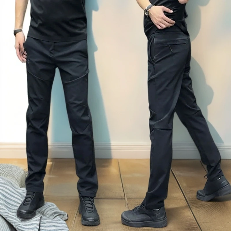 秋冬潮款保暖登山冲锋裤外穿休闲松紧腰百搭男士加绒防风运动长裤