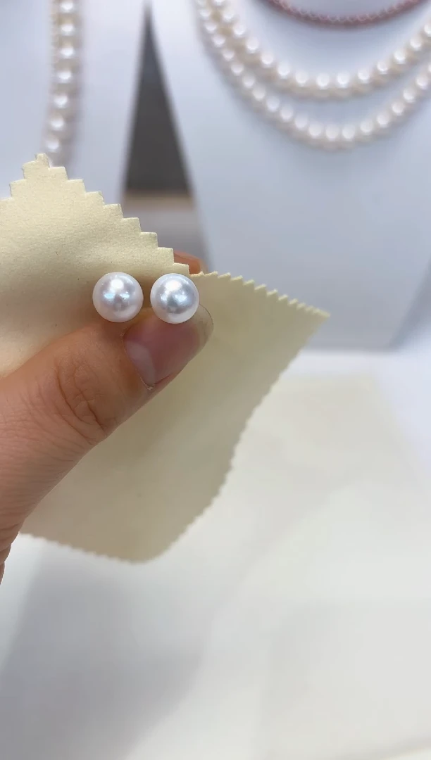 【闪购商品】淡水珍珠耳饰银S925镶嵌8.5-9mm无核