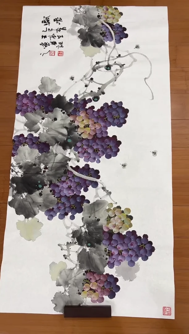 国画纯手工手绘王高生葡萄横幅138*68