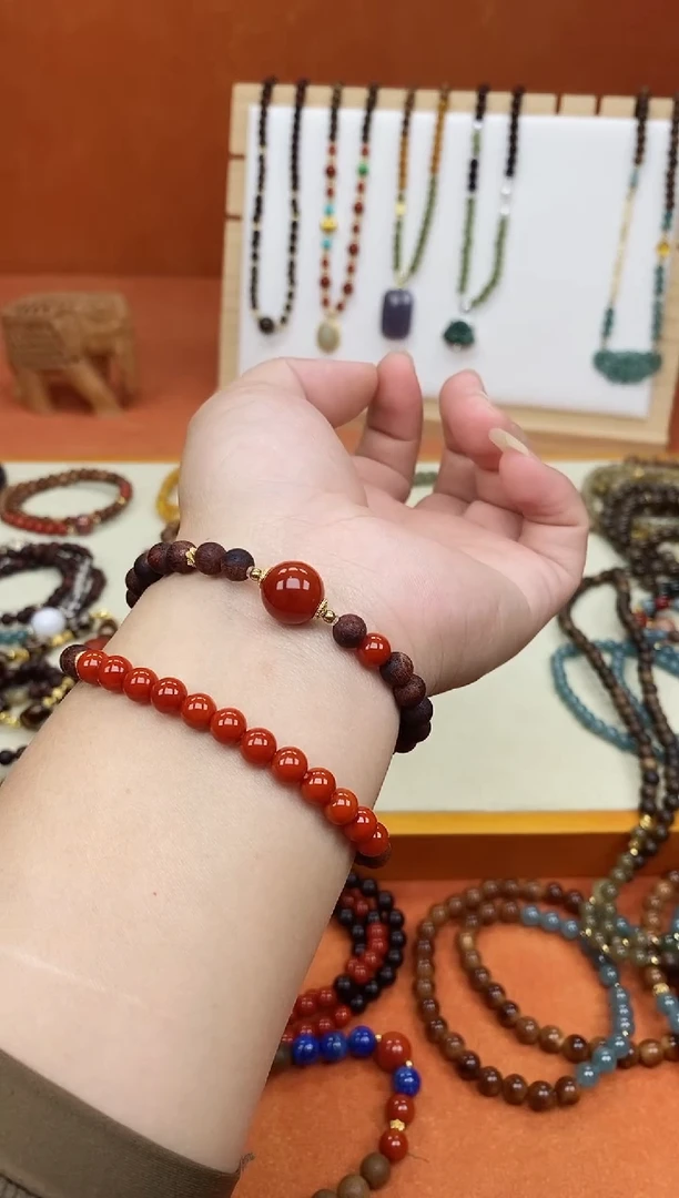 手串降真香未镶嵌06紫油南红双圈