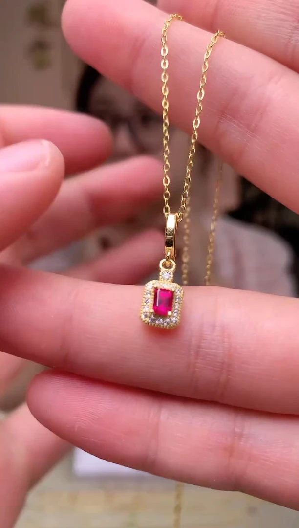 银S925镶嵌颈饰红宝石吊坠