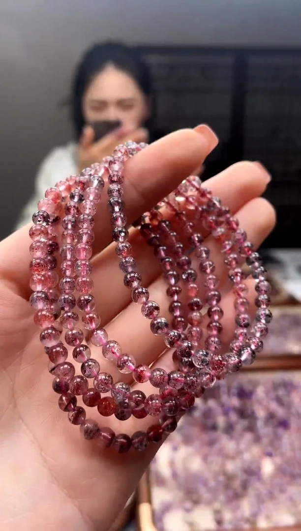未镶嵌手串水晶【迎迎甄选】超七金草莓手串4mm 多样性发一