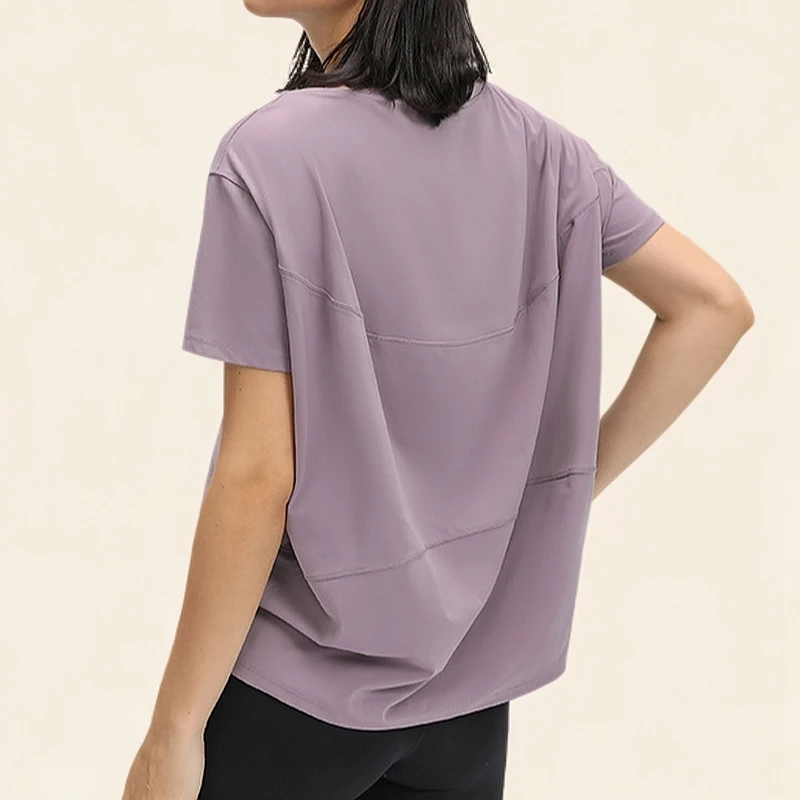 龟背T恤春夏磨毛裸感瑜伽短袖外穿时尚百搭透气简约宽松瑜伽上衣